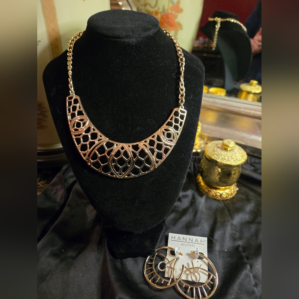 ✨ Evil Eye Inspired Gold Statement Necklace & Earring Bundle